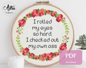 I rolled my eyes so hard Cross Stitch Pattern Digital format - PDF, Funny quote cross stitch, Snarky cross stitch #334