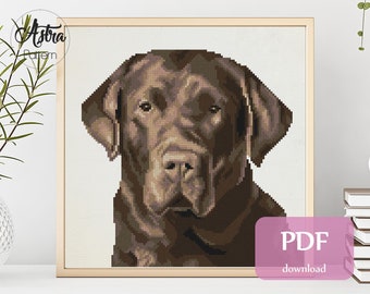 Chocolate Labrador cross stitch pattern Digital format - PDF, Brown Labrador cross stitch pattern, Dog Portrait cross stitch pattern #239