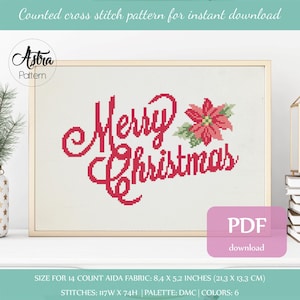 Merry Christmas cross stitch pattern PDF, Christmas cross stitch pattern, Vintage cross stitch pattern #033