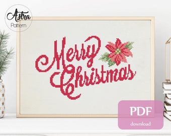 Merry Christmas cross stitch pattern PDF, Christmas cross stitch pattern, Vintage cross stitch pattern #033