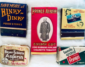 Shadowbox With Antique Aspirin, Rolling Paper and Matches
