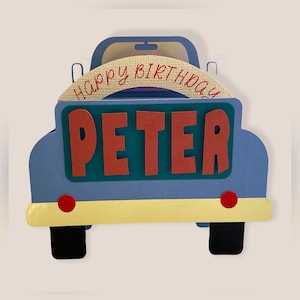 Camionnette, carte de boîte de voiture 3d. Cadeau personnalisé pour lui/elle. Anniversaire, anniversaire, carte de test de conduite réussie. Ajoutez n'importe quel nom, occasion.