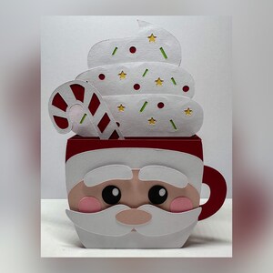 Noël Père Noël, Père Noël, tasse de chocolat chaud 3d, carte pop up. Décoration festive. Carte de voeux de Noël. Sucre d'orge.