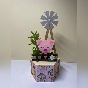 Bauernhof Schwein Karte 3d. Natur / Bauernhof / Blumen / Tier / Windmühle / Windrad. Mama/Schwester/Tochter/Frau/Freundin/Kind. Geburtstag.
