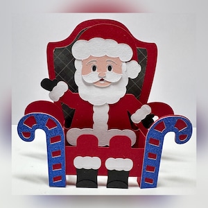 Père Noël, Père Noël 3D, carte pop-up. Décoration de fête. Carte de voeux de Noël. Canne en bonbon.
