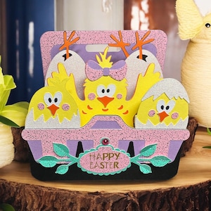 Carte boîte 3D poussin de Pâques. Oeufs de Pâques. poulet. Carte de joyeuses Pâques.  carte pour lui/pour elle/enfants. printemps.