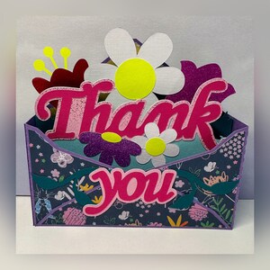 Dankeskarte 3d. Danke, Danke, tolle Blumen Pop-up-Box-Karte.