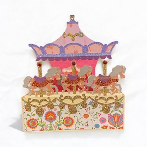 Pferdekarussel Karte 3d. Pony Box Karte. Geburtstag/Party/Mädchen/Tochter/Schwester. Jahrmarktsfahrt.
