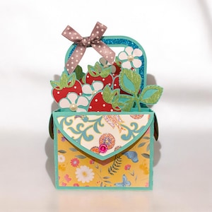 Carte panier aux fraises 3D. Fraises/corbeille de fruits/mère/soeur/fille/femme.  Carte-cadeau Anniversaire / Anniversaire / Fête des Mères.