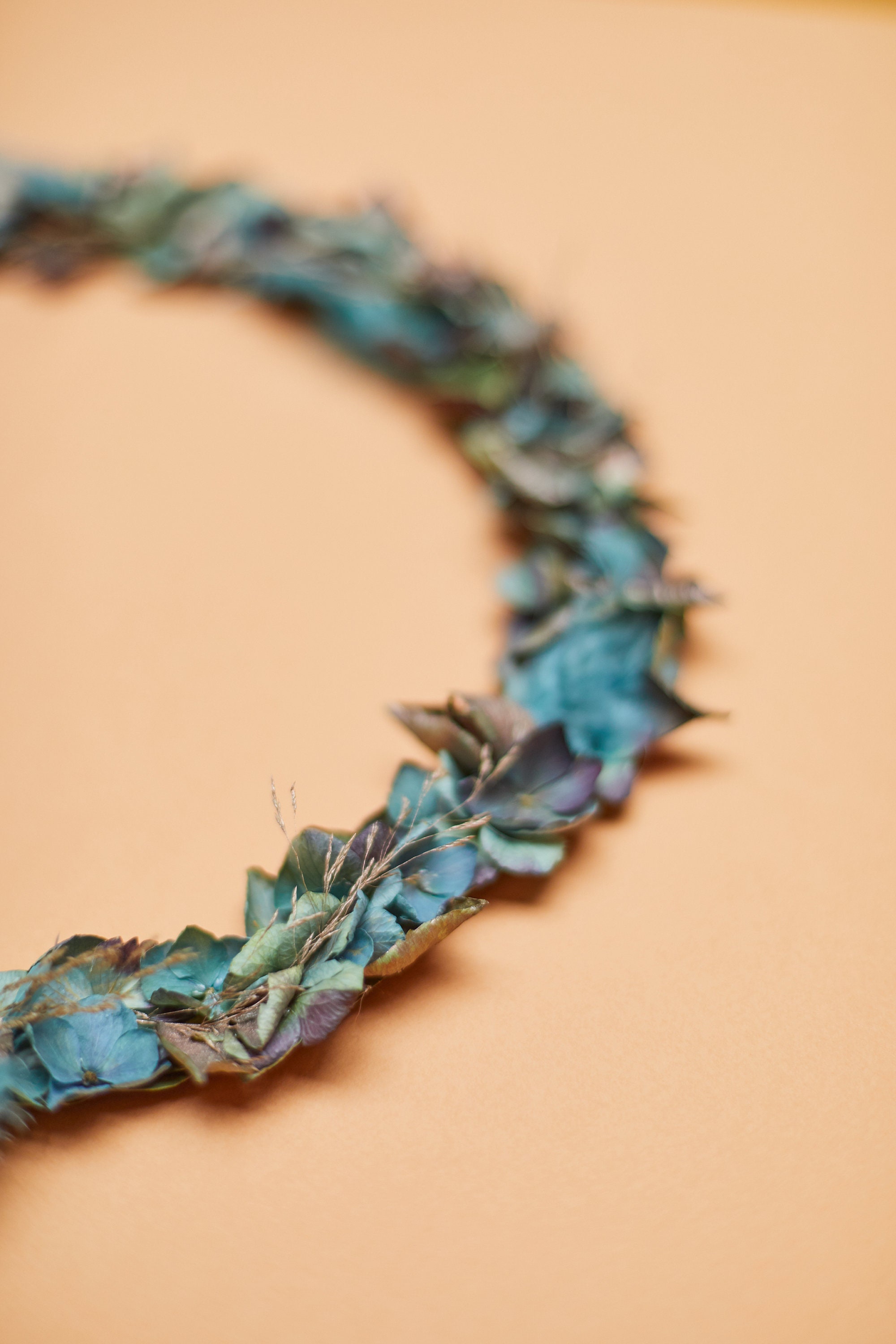 Couronne Murale en Fleurs Séchées - Bleu et Rose Gold