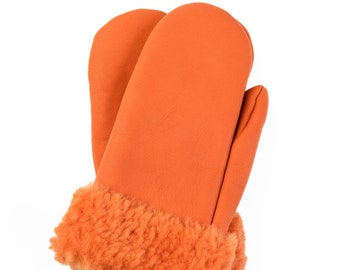Women's Sheepskin Mittens Orange