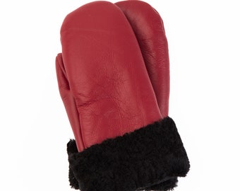 Women's Sheepskin Mittens Red