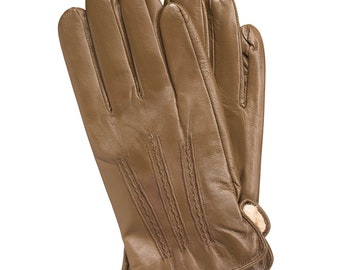 Men's Leather Gloves Vintage Brown with stitching