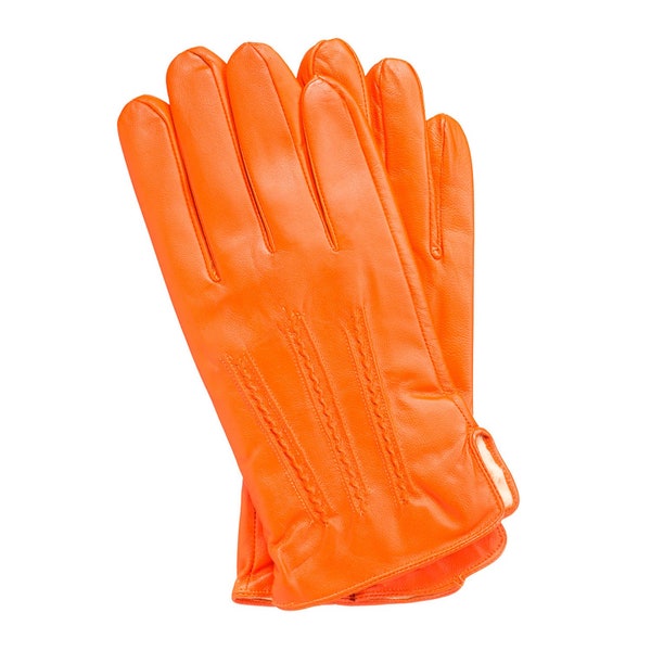 Gants en cuir homme orange mécanique avec surpiqûres