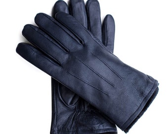 Gants Homme Classiques En Cuir Bleu Marine