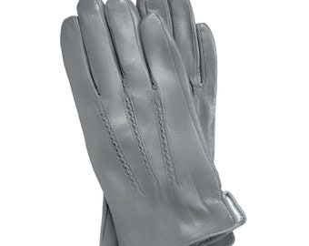 Men's Leather Gloves Light Grey Shadow with stitching