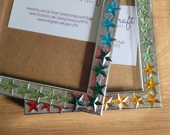 Rainbow Star Shaped Rhinestone Photo Frame 4 x 6 inches