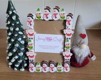 Colourful Wooden Christmas Button Photo Frame 4 x 6 inches