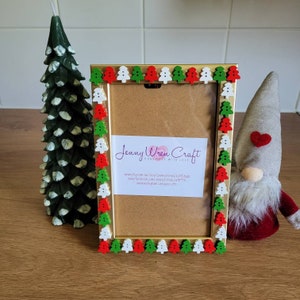 Wooden Red, White and Green Christmas Tree Button Photo Frame 4 x 6 inches