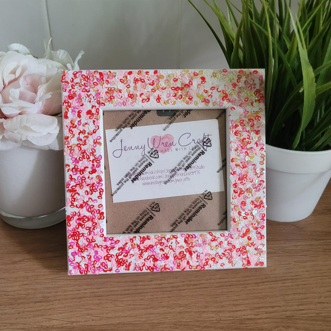 Red, White and Pink Lip Glitter Square Photo Frame 4 X 4 Inches - Etsy