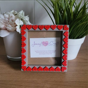 Red Wooden Heart Shaped Button Square Photo Frame 4 x 4 inches