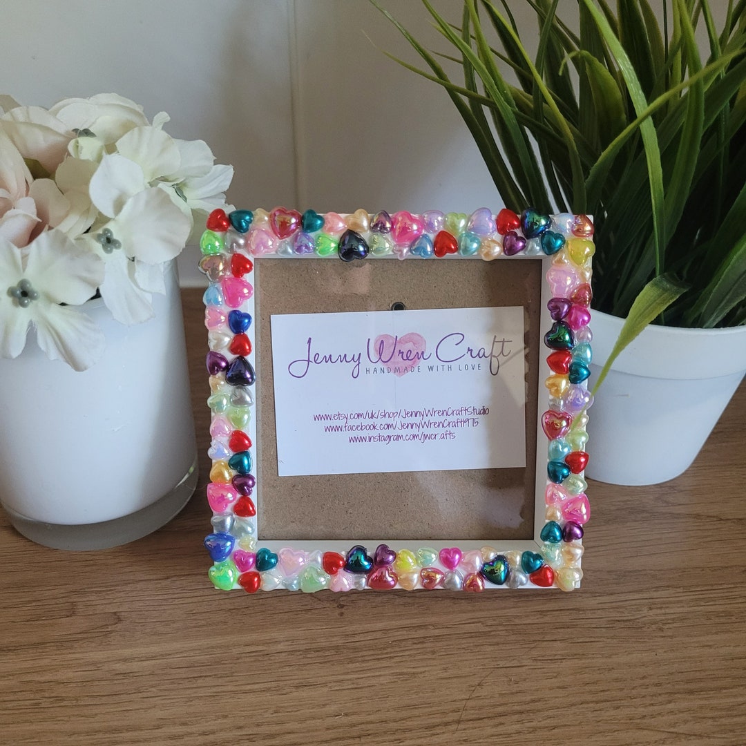 Colourful Acrylic Flat Back Pearl Heart Square Photo Frame 4 X 4