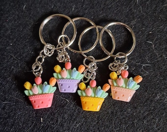 Colourful Resin Basket of Tulips Key Ring/Bag Charm