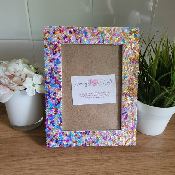 Colourful Iridescent Leaf Sequin Photo Frame 5 x 7 inches