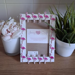 Pink Flamingo Shaped Wooden Button Photo Frame 4 x 6 inches