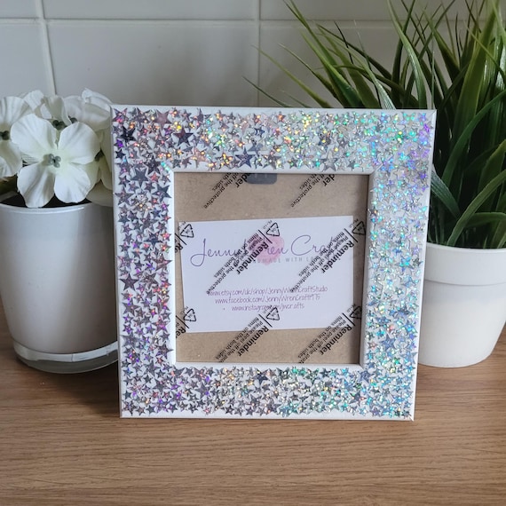 Silver Holographic Star Sequin Square Photo Frame 4 X 4
