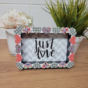 Colourful Wooden Heart Shaped Button Deep Box Photo Frame 4 x 6 inches