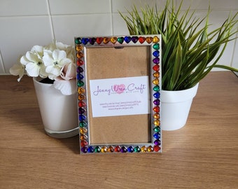 Rainbow Heart Shaped Rhinestone Photo Frame 4 x 6 inches