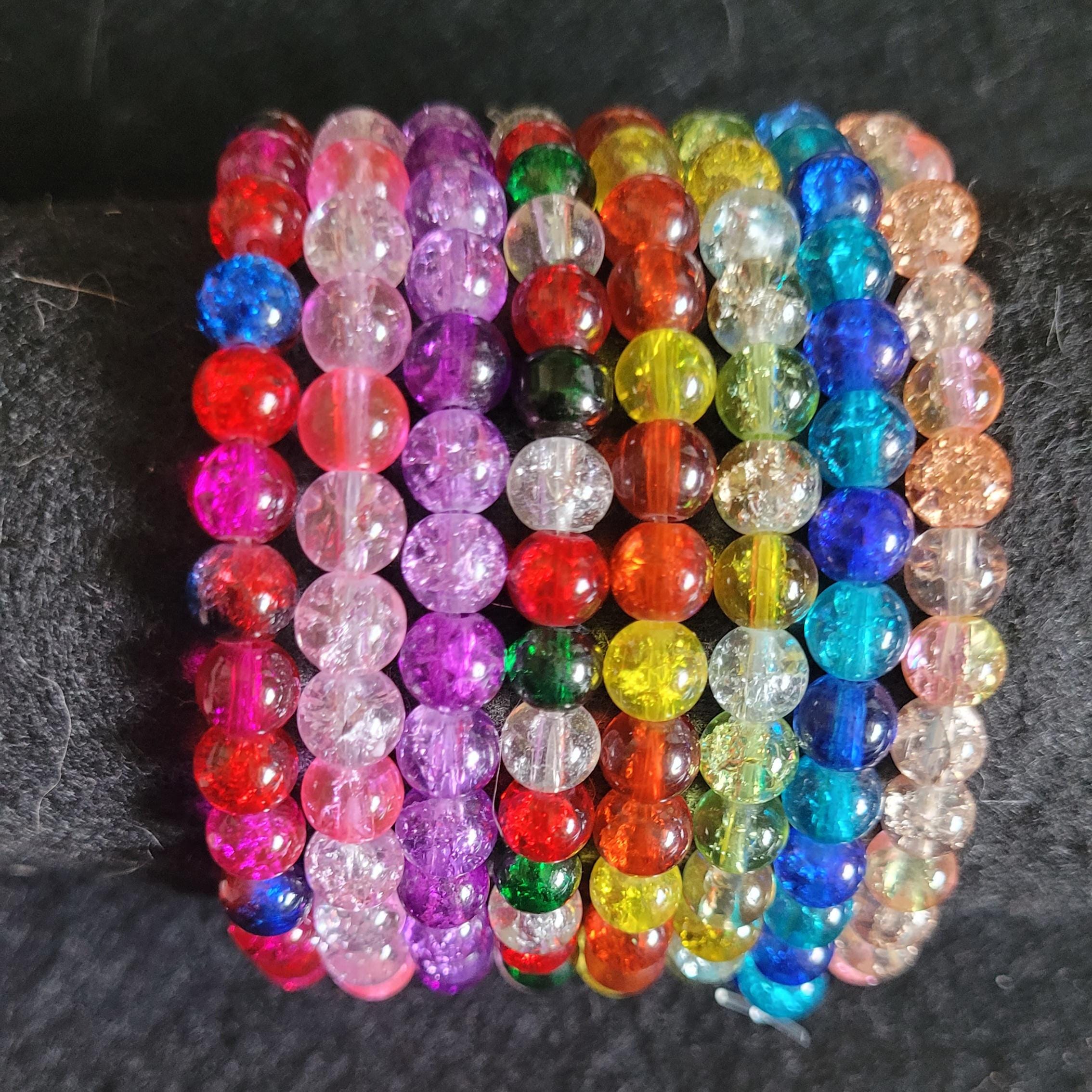 Colourful Cracked Glass Bead Elasticated Bracelet
