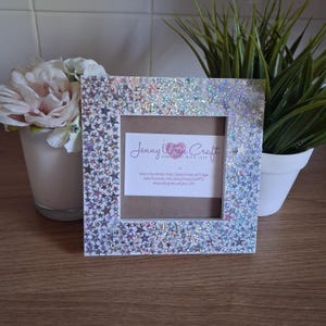 Silver Holographic Star Sequin Square Photo Frame 4 x 4 inches