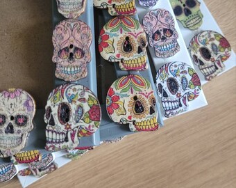 Wooden Sugar Skull Button Photo Frame 4 x 6 inches