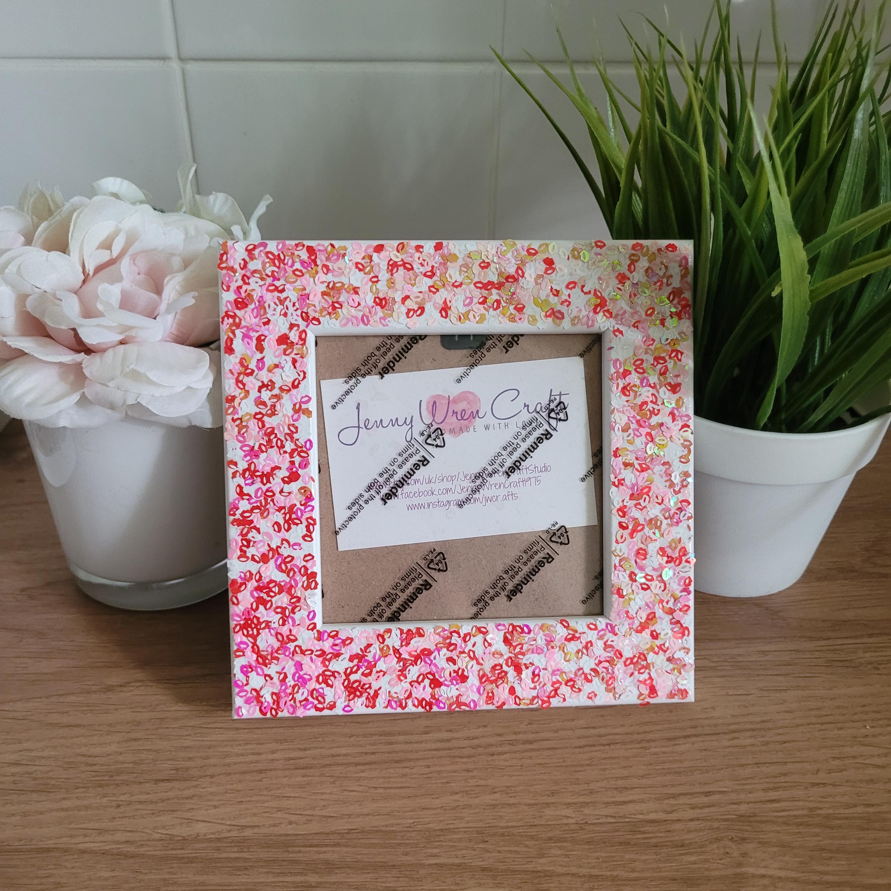 Red, White and Pink Lip Glitter Square Photo Frame 4 X 4 Inches - Etsy