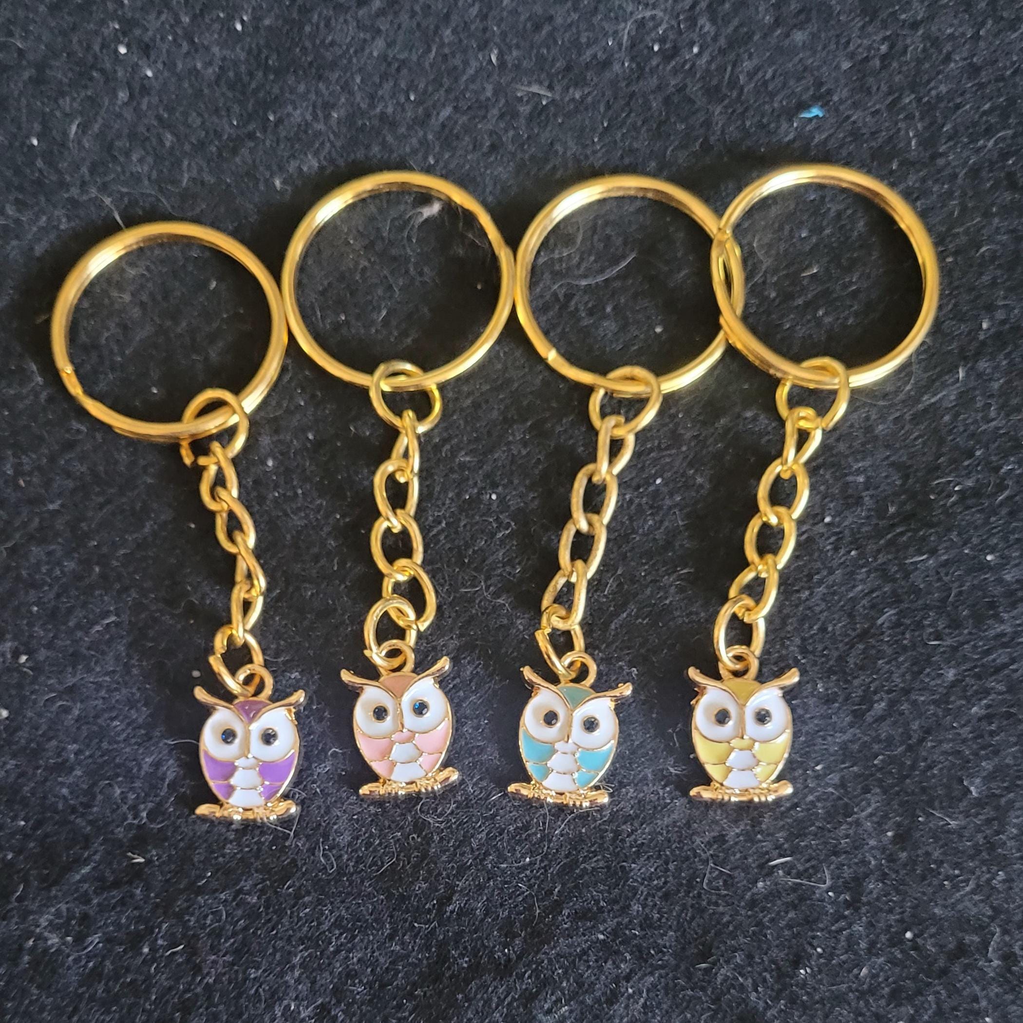 Colourful Enamelled Gold Alloy Owl Key Ring/Bag Tag