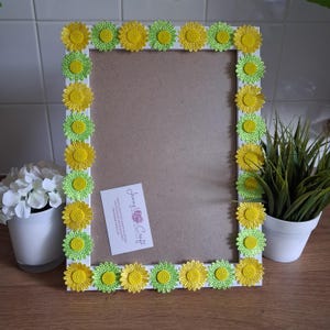 Yellow and Green Glittery Silk Flower Photo Frame A4