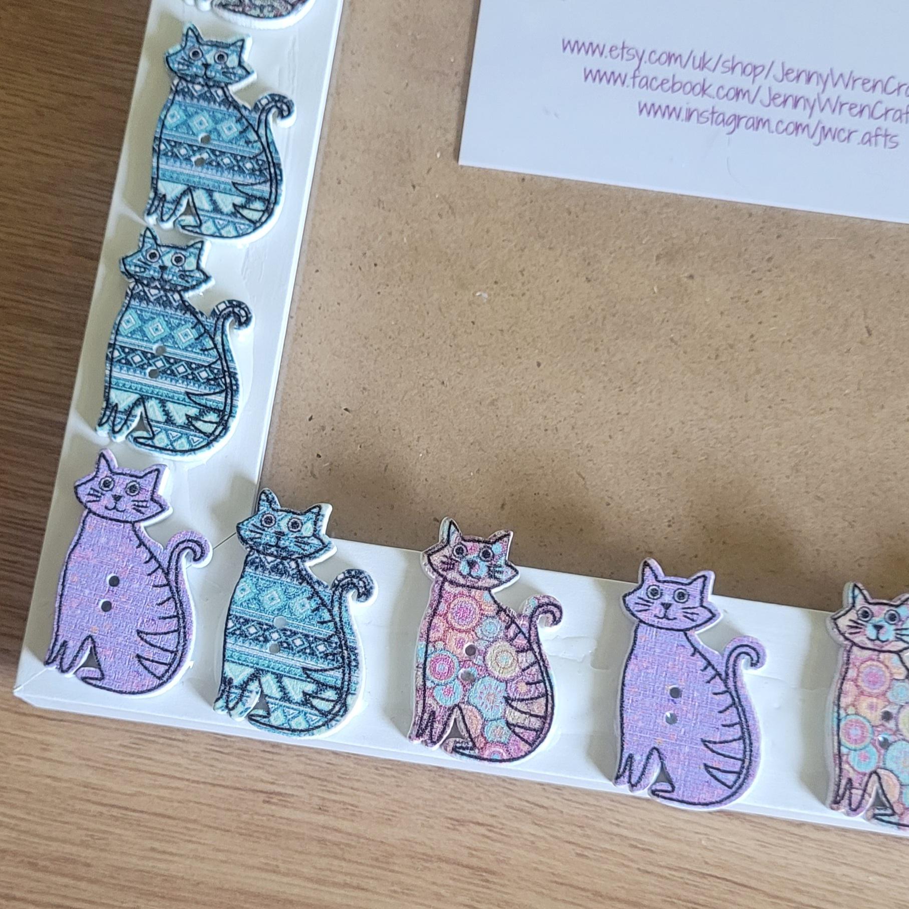 Colourful Wooden Cat Button Photo Frame 5 X 7 Inches - Etsy