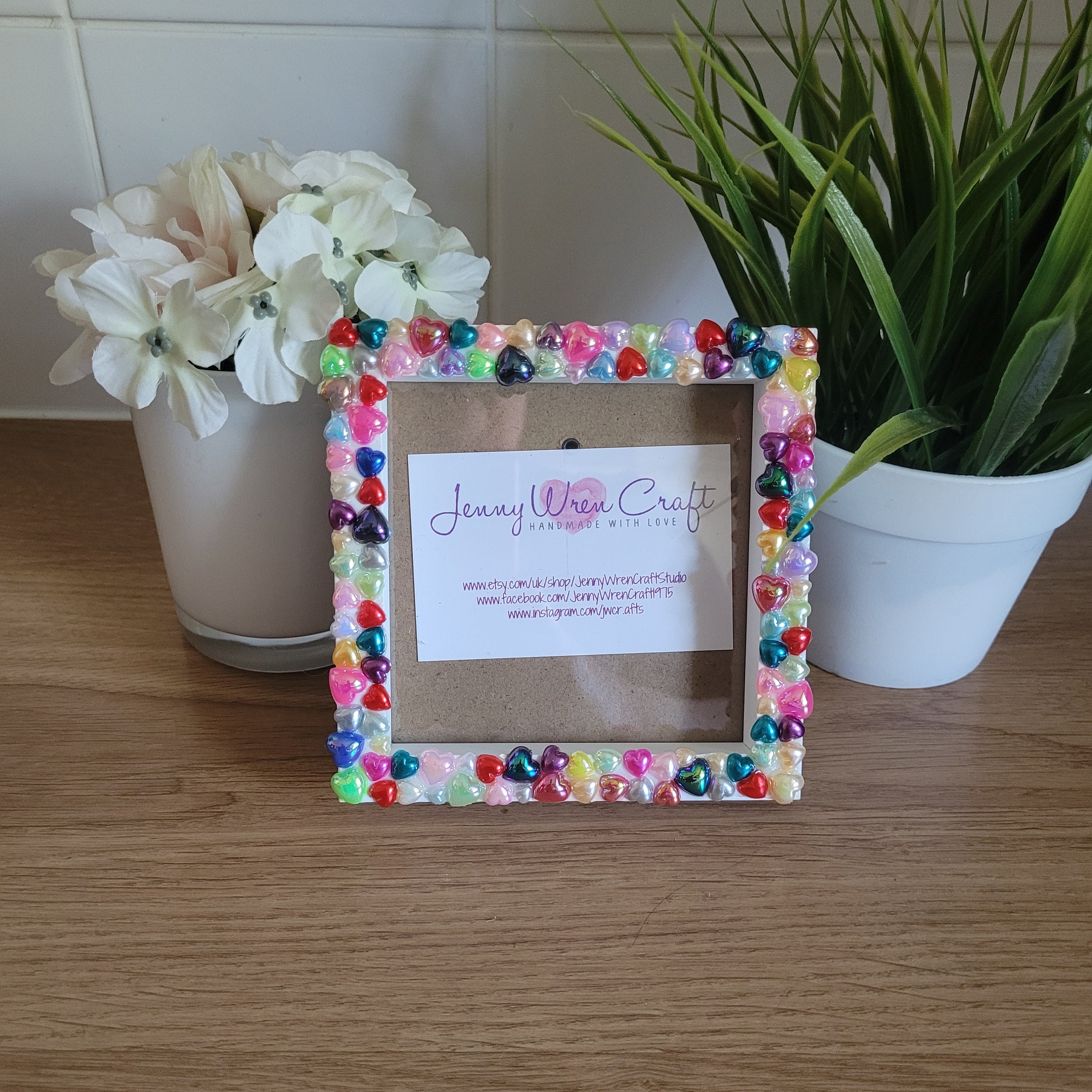 Colourful Acrylic Flat Back Pearl Heart Square Photo Frame 4 X 4