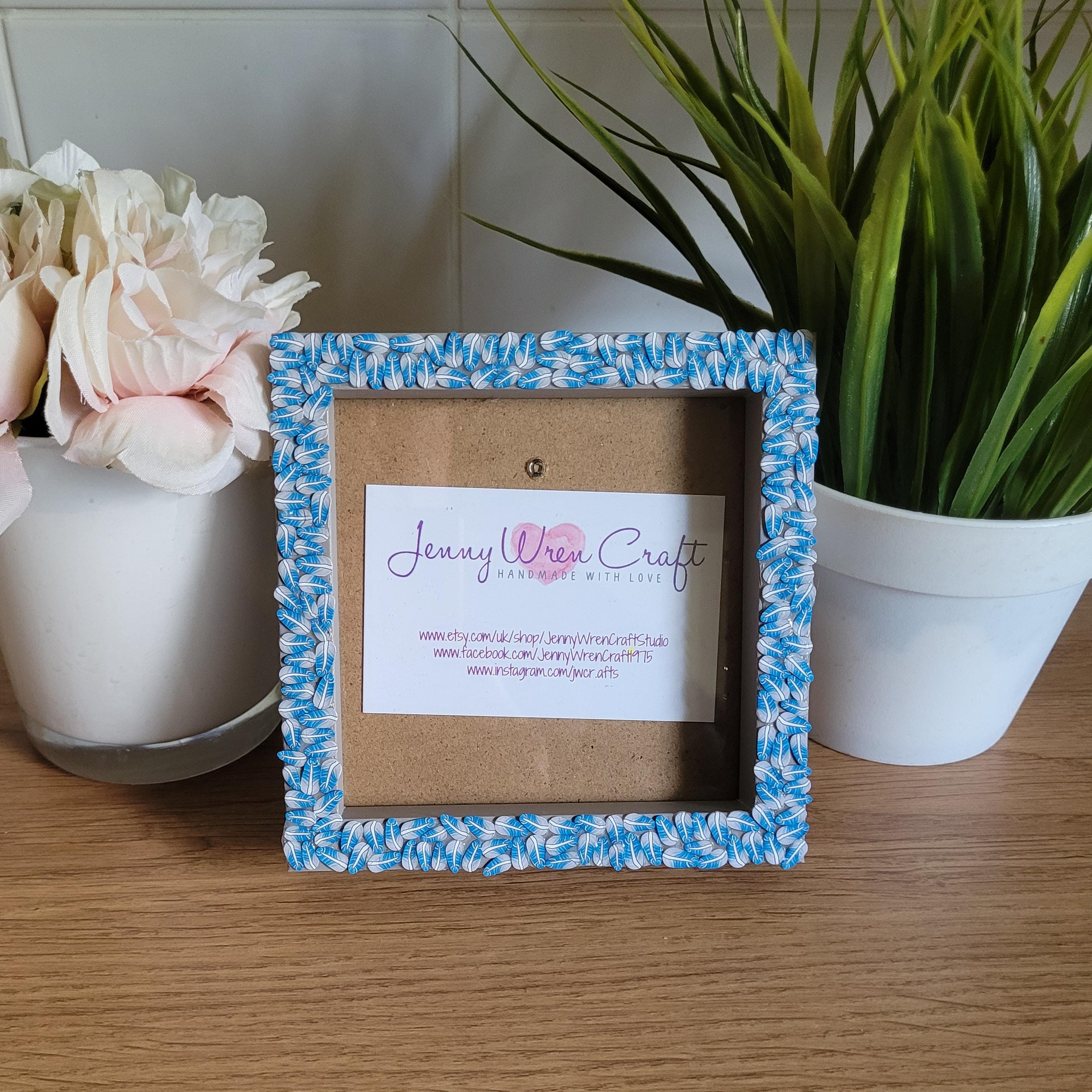 Grey and Blue Feather Clay Slices Square Photo Frame 4 X 4 Inches
