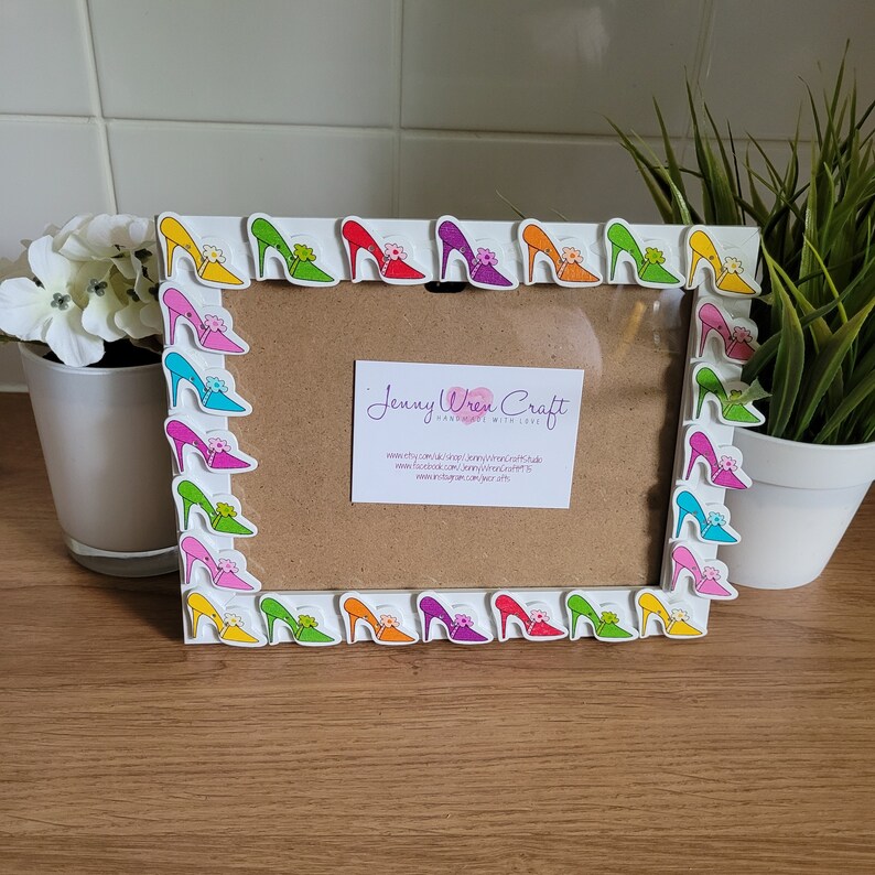 Colourful Stiletto/high Heeled Shoe Wooden Button Photo Frame 5 X 7 ...