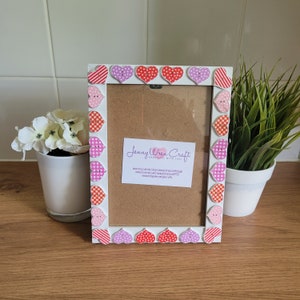 Colourful Patterned Wooden Heart Button Photo Frame 5 x 7 inches