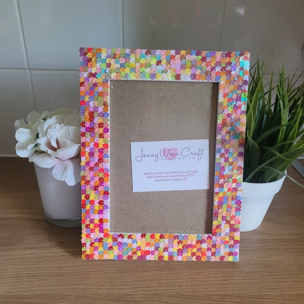Colourful Flower Shaped Sequin Photo Frame 5 x 7 inches