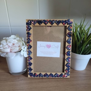 Fabric and Wood Heart Shaped Button Photo Frame 5 x 7 inches