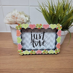 Colourful Wooden Heart Shaped Button Deep Box Photo Frame 4 x 6 inches
