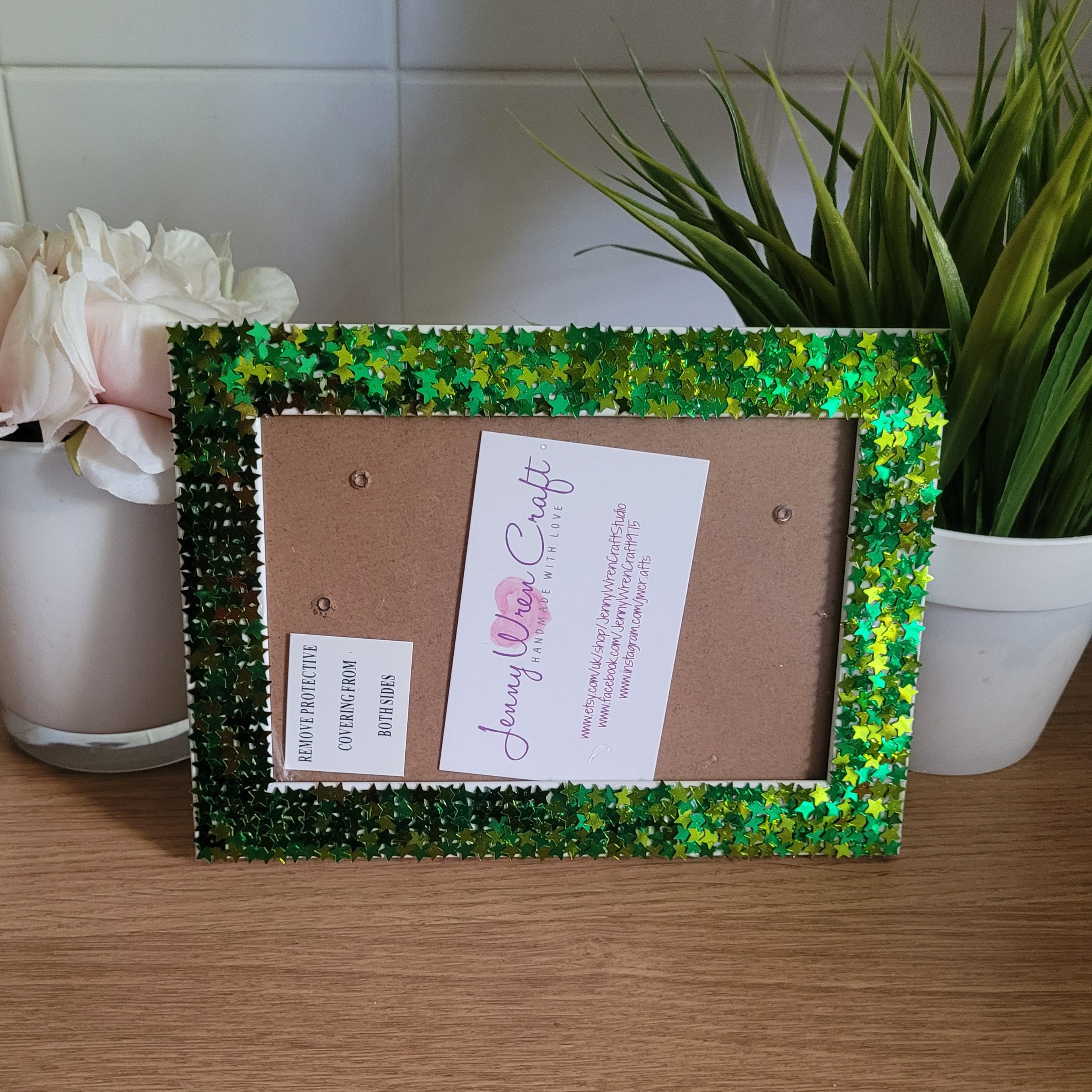 アンティーク雑貨 Shappy Green  velvet photo frame. Ferme Vintage Rustic Upcycled Natural Wood Photo Frame Green