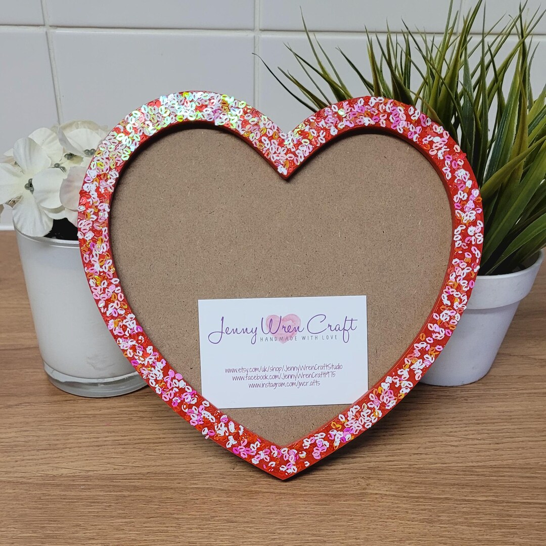 アイドル [GGAGGONG] Heart Frame Memo Red and Pink Lip Glitter Heart Shaped Photo Frame 8 X 6 Inches