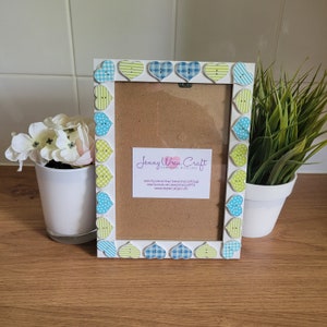 Colourful Patterned Wooden Heart Button Photo Frame 5 x 7 inches