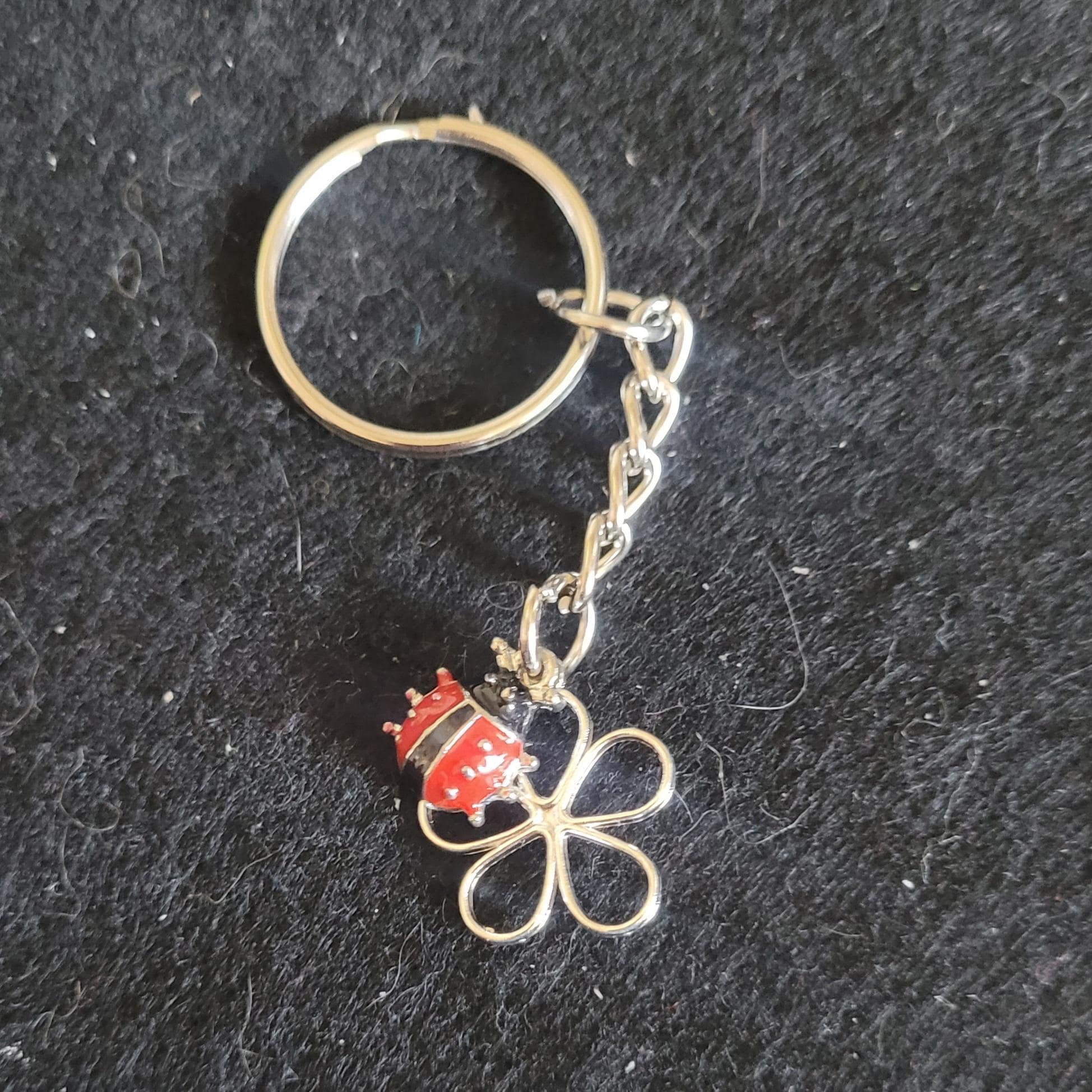 Silver Alloy Enamelled Ladybird/ladybug With Flower Key Ring/bag